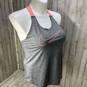 Nike Gray Heather Tank with Pink Swoosh and Straps